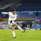 CHANCE: Leeds United's Tyler Roberts blazes a stoppage time volley over the bar in Wednesday night's 2-1 defeat against Everton at Elland Road. Photo by JON SUPER/POOL/AFP via Getty Images.