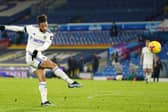 CHANCE: Leeds United's Tyler Roberts blazes a stoppage time volley over the bar in Wednesday night's 2-1 defeat against Everton at Elland Road. Photo by JON SUPER/POOL/AFP via Getty Images.