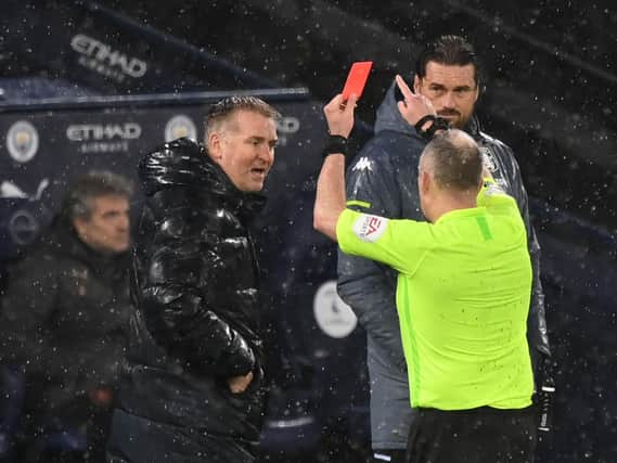 VAR CONTROVERSY - Aston Villa boss Dean Smith was red carded for his protests about Manchester City's goal, which was confirmed by VAR. Pic: Getty