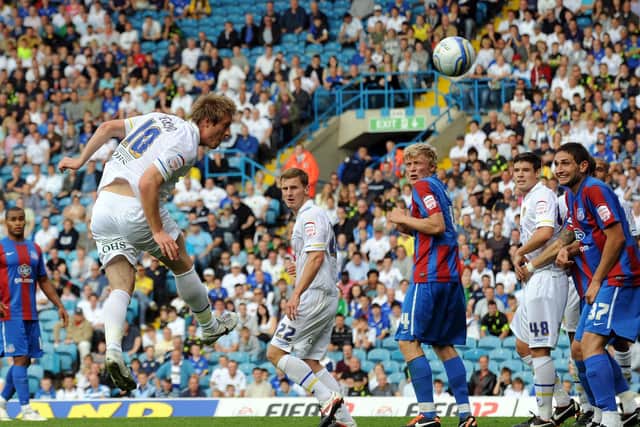 DREAM RETURN: Luciano Becchio headed Leeds United all square at 2-2 en route to a 3-2 victory against Crystal Palace on his comeback from injury in September 2011. Picture by Varleys.