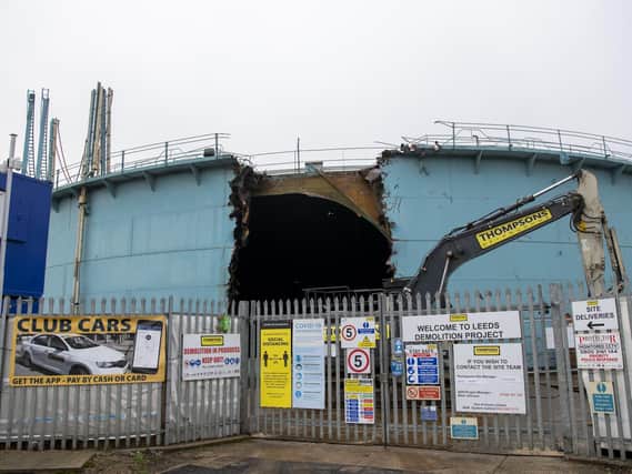 The demolition has begun on a gas tower in Wortley on Wellington Road