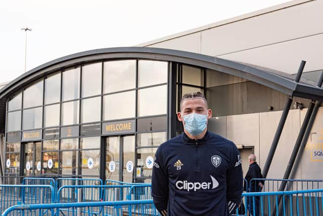 Leeds United's Kalvin Phillips pictured outside the vaccination centre at Elland Road