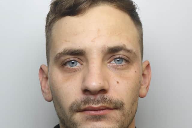 Aiden Sharp was jailed for two years for attacks on his partner and neighbour.