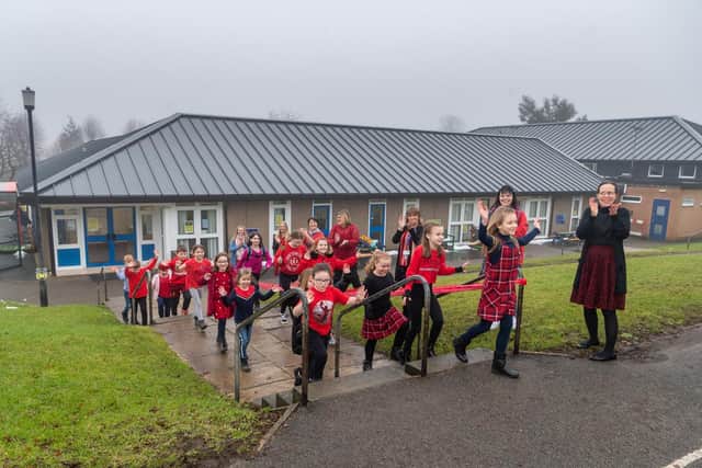 Staff and pupils at the school in Kippax, Leeds