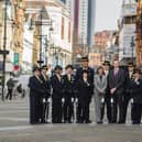 LeedsBID chief executive Andrew Cooper, fifth from right, pictured in 2016 with ambassadors hired to welcome visitors to the city centre. Picture: James Hardisty