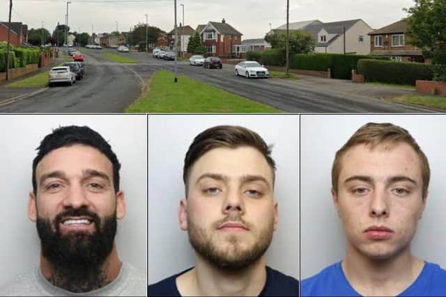 From left to right: Matthew Daw, Luke Skinner and Jake Rigby - who have been jailed after a home in Bradford Road, Morley, was raided (Photos: WYP)