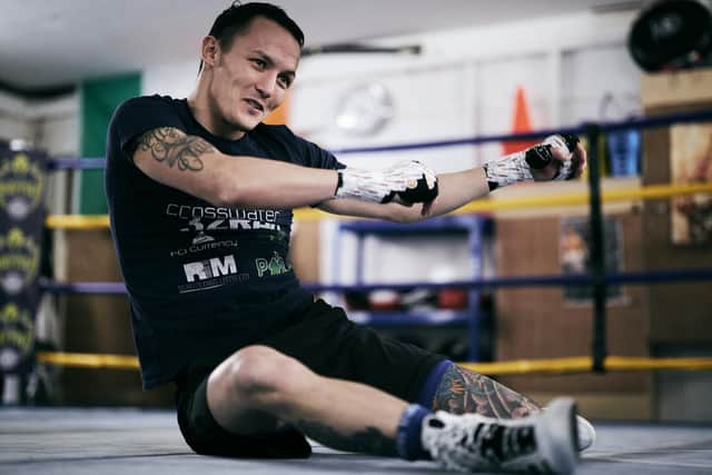 ALL SMILES: Josh Warrington trains ahead of his bout with Mauricio Lara. Picture: Mark Robinson/Matchroom Boxing