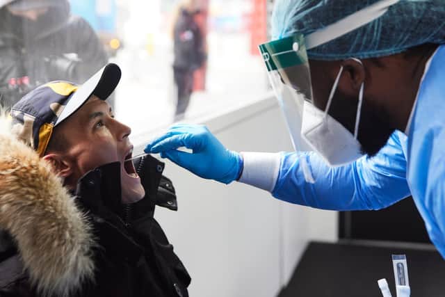 TESTING: Josh Warrington undertakes a Covid-19 test ahead entering the fight bubble. Picture: Ian Walton/Matchroom Boxing