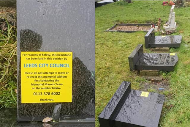 A sticker advises people the gravestones have been turned down 'for reasons of safety'.