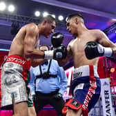 THREAT: Mauricio Lara, right, in action against Alejandro Palmero in Mexico City in July last year. Picture: Jaime Lopez/Jam Media for Zanfer/Getty Images.