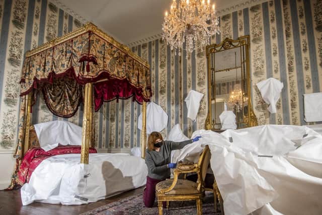 Conservator Emma Bowron at work in the south bedroom at Temple Newsam House. Picture: Tony Johnson