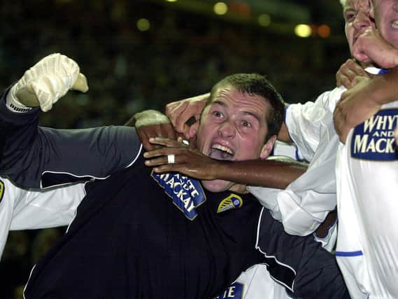 Paul Robinson celebrates scoring against Swindon Town at Elland Road in September 2003. PIC: Varley Picture Agency