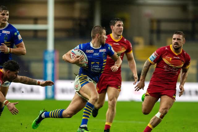 Jack Walker in possession for Rhinos against Catalans Dragons. Picture by Bruce Rollinson.