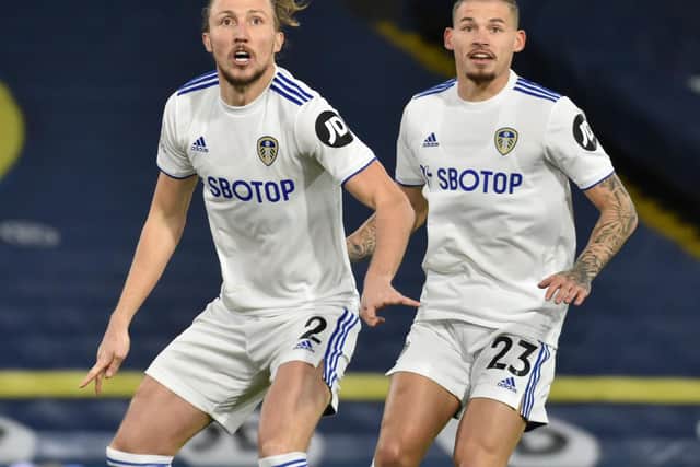 HERE'S HOPING - If Kalvin Phillips, right, passes fit to face Arsenal then Luke Ayling can continue to play the right-back role he's been relishing for Leeds United. Pic: Getty