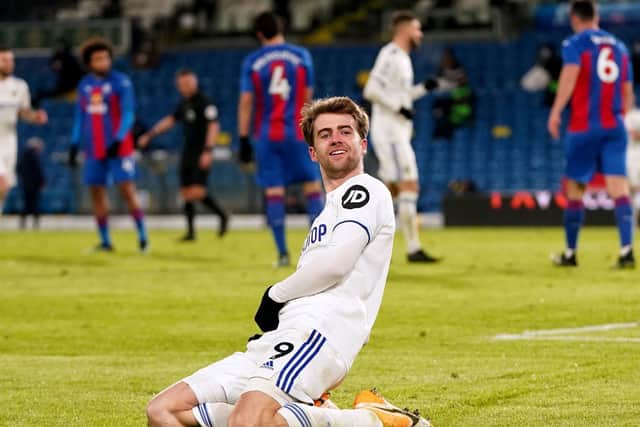 Leeds United's Patrick Bamford celebrates scoring his 100th career goal against Crystal Palace in the game at Elland Road last Monday night.