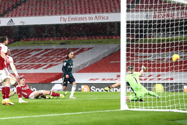 Leeds United's Helder Costa scores the second goal of the game against Arsenal. Picture:  Catherine Ivill/PA Wire.