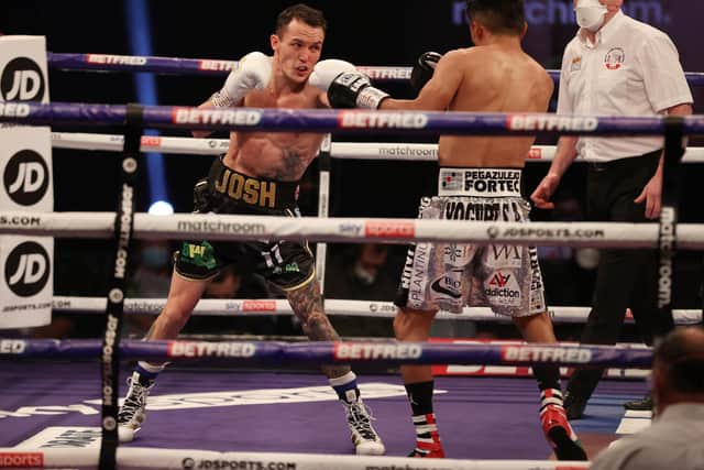TRADING BLOWS: Josh Warrington and Mauricio Lara. Picture: Dave Thompson/Matchroom Boxing
