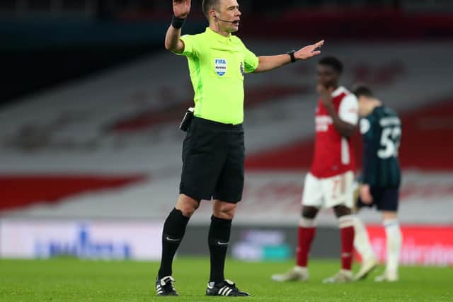 PENALTY CALLS: For referee Stuart Attwell, above, to make on three occasions in Sunday's clash between Arsenal and Leeds United at the Emirates. Photo by Catherine Ivill/Getty Images.