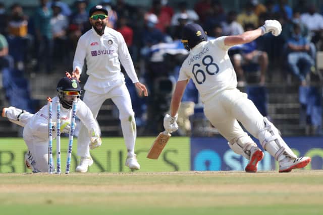 ON YOUR WAY: India's Rishabh Pant stumps England's Dan Lawrence of England on day four. Picture courtesy of BCCI (via ECB)
