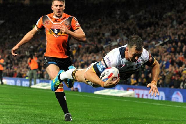 Danny McGuire scores in the 2017 Grand Final win over Castleford Tigers. Picture by Bruce Rollinson.