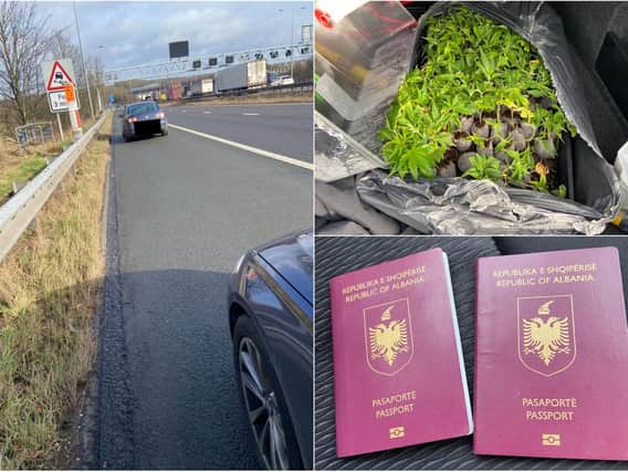 Police pulled over a car and arrested two people on suspicion of drug and immigration offences. Photo: West Yorkshire Police RPU/Twitter