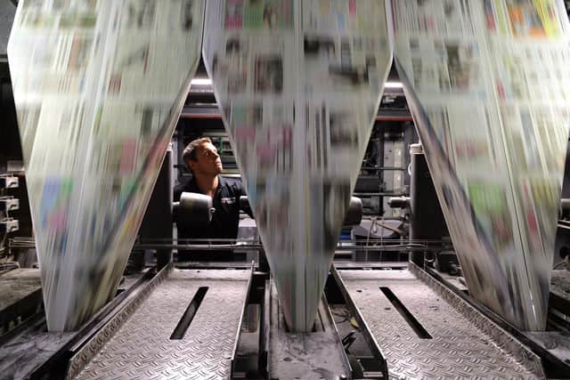 Papers rolling off the press at Dinnington in South Yorkshire, where the Yorkshire Evening Post is printed today. Picture: Bruce Rollinson