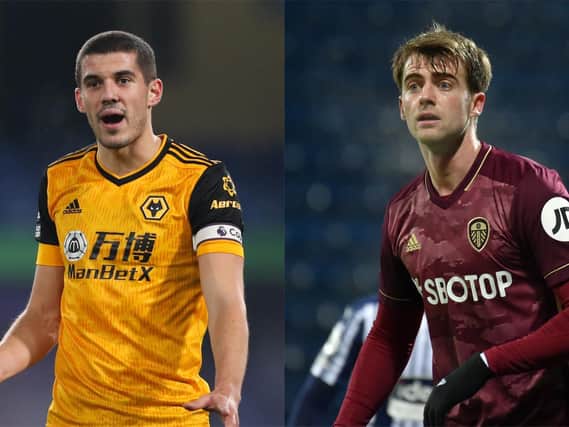 Wolves captain Conor Coady (left) will take on Leeds United striker Patrick Bamford (right). Pic: Getty