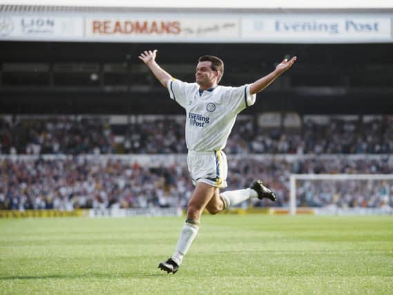 Steve Hodge celebrates scoring the wining goal against Liverpool at Elland Road in September 1991. PIC: Getty