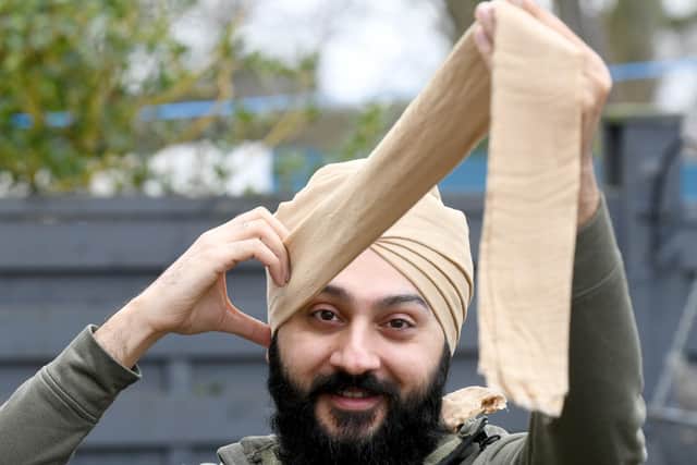 Father-of-two Sunny Osahn teaches his global audience on TiKTok all about Sikh culture and religion. One of his most popular videos shows him demonstrating how to tie a turban.
