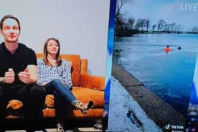 Darcy Pell, pictured left, appeared on Ant and Dec's Saturday Night Takeaway where he won a Takeaway Getaway holiday for his heroics in rescuing a dog from a frozen lake. Images: ITV