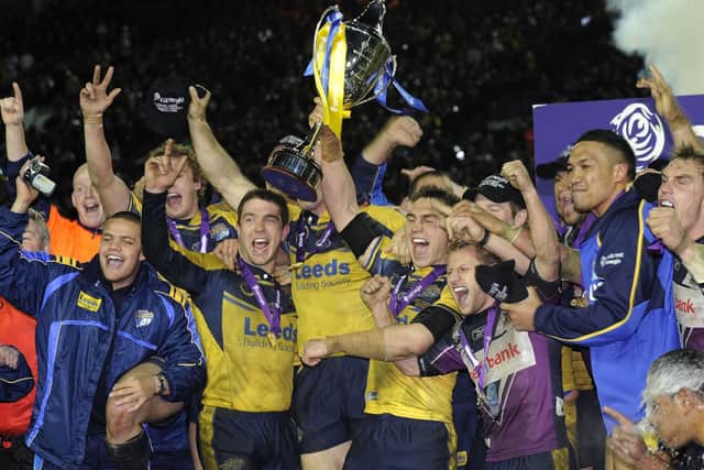 WORLD BEATERS: Leeds Rhinos celebrate after defeating Melbourne Storm in the Carnegie World Club Challenge  at Elland Road in 2008. Picture: Anna Gowthorpe/PA Wire.