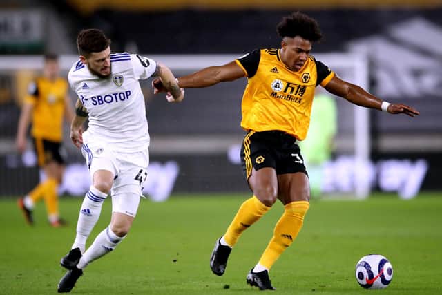 ARM'S LENGTH: Wolverhampton Wanderers' Adama Traore (right) and Leeds United's Mateusz Klich battle for the ball. Picture: Alex Pantling/PA Wire.