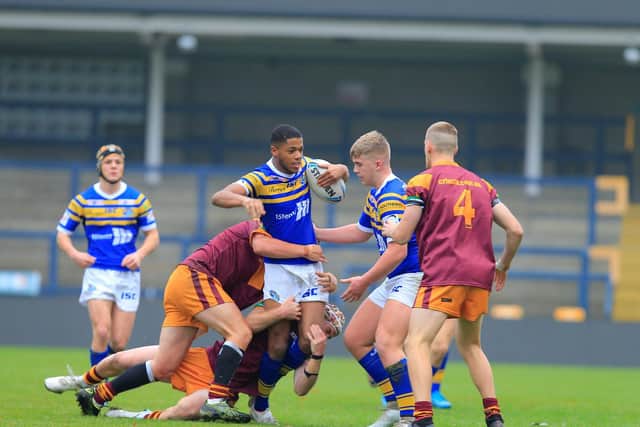 Levi Edwards, with ball, impressed in a game for Rhinos under-16s against New South Wales in 2019. Picture by Craig Hawkhead.