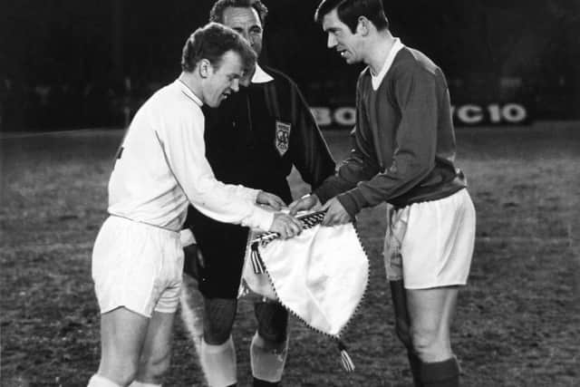 YEP photographer Bill Hirst took this photograph of captains Billy Bremner and John Greig ahead of the Glasgow Rangers v Leeds United Fairs Cup quarter final first leg tie at Ibrox, Glasgow,  on March 26 1968.