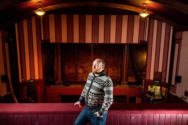 Hyde Park Picture House which is due be completely refurbished with work starting in April you can now see the original screen and arch which had been covered for the last 60-odd years. Pictured is Projection Manager Mike Sharples on the cinema balcony. Image: Bruce Rollinson.
