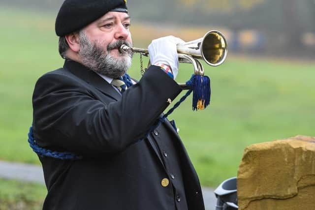 Darren Walker playing the Last Post at Rodley War Memorial on Remembrance Day 2018.