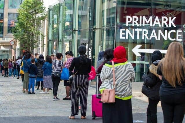 Queues for Primark at the end of the first lockdown.