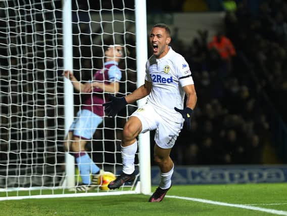Kemar Roofe celebrates scoring his first ever Leeds United goal. PIC: Varley Picture Agency