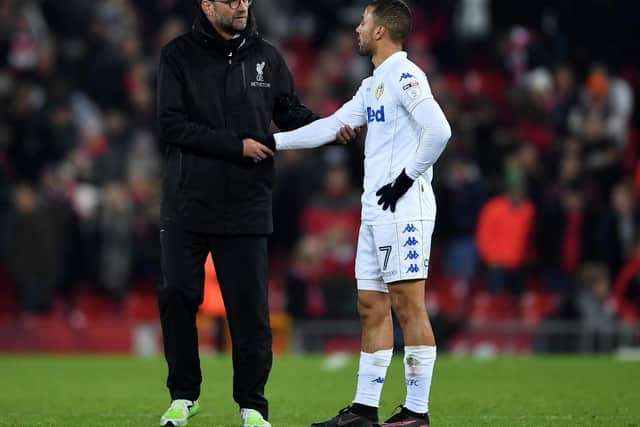 Kemar Roofe shakes hands with Liverpool manager Jurgen Klopp after the EFL Cup quarter-final clash at Anfield in November 2016. PIC: Getty