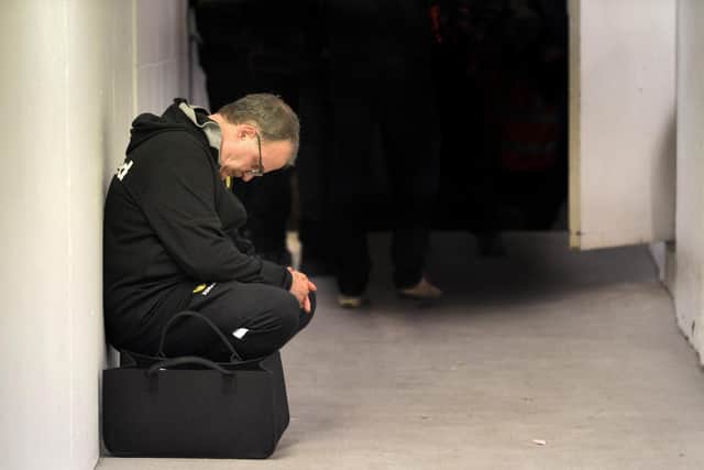 Leeds United head coach Marcelo Bielsa pictured in the tunnel at Loftus Road by Yorkshire Evening Post photographer Bruce Rollinson.