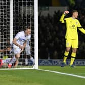 ALL OVER: Chris Wood slides home Leeds United's second goal in the 2-0 win against Aston Villa at Elland Road of December 2016. Picture by Varleys.