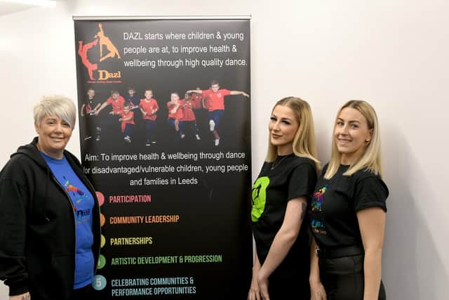 L to R; Chrissie Emmonds, community facilitator; Kaci Emmonds, young dance leader and Steph Dobson, health and wellbeing worker at the Dazl  Dance Centre at Middleton Community Centre in Leeds.