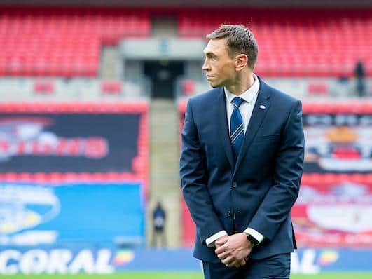 Kevin Sinfield had his first trophy success as Rhinos' director of rugby at Wembley last year. Picture by Allan McKenzie/SWpix.com.
