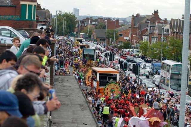Carnival dancers making their way along Roundhay Road in 2010.

Photo: James Hardisty