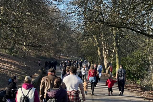 Lots of people were walking at Roundhay Park today