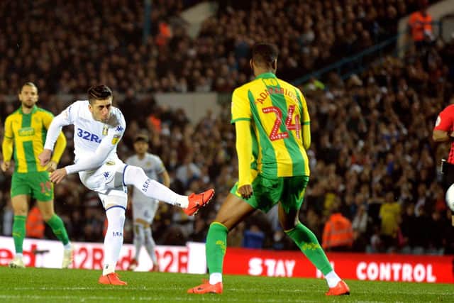 UNSTOPPABLE: Pablo Hernandez fires Leeds United ahead with his rocket of a shot after just 16 seconds as Leeds United defeat West Brom 4-0 at Elland Road on March 1, 2019. Picture by Bruce Rollinson.