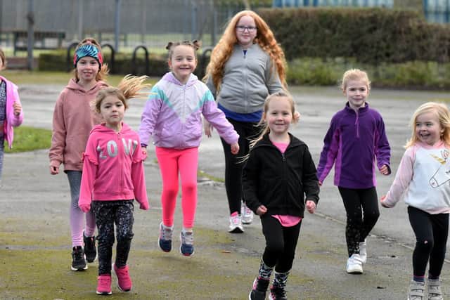 Ada Butterfield, five, in the foreground (centre) from Allerton Bywater with some of her frIends ahaed of the virtual fundraising run.

Photo: Gary Longbottom
