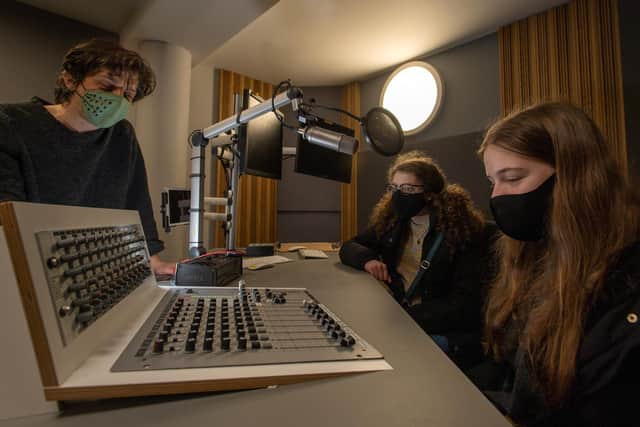 Tony Macaluso , Co-Director Chapel FM /Heads Together Productions, with some of the young people he has been working with.
Tony in the studio with  Seren Delaware and Ellie Thompson.