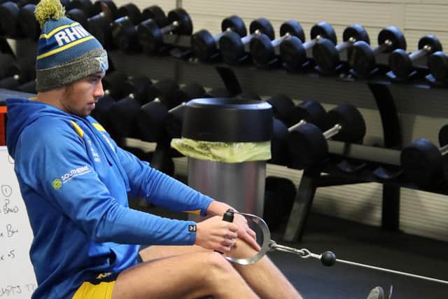 Jack Walker working in Rhinos' gym at Kirkstall before his new setback. Picture by Phil Daly/Leeds Rhinos.