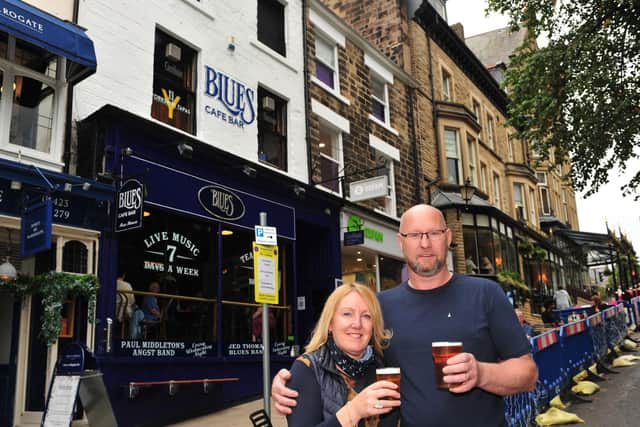 Sharon and Simon Colgan, the couple behind The Grove Inn, pictured outside their Blues Cafe Bar in Harrogate (Photo by Gerard Binks)